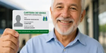 Homem idoso sorrindo segura a Carteira do Idoso